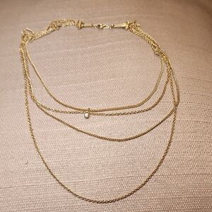 Vintage Four Strand Necklace w/ Crystal Pendant, Pre-loved In EC